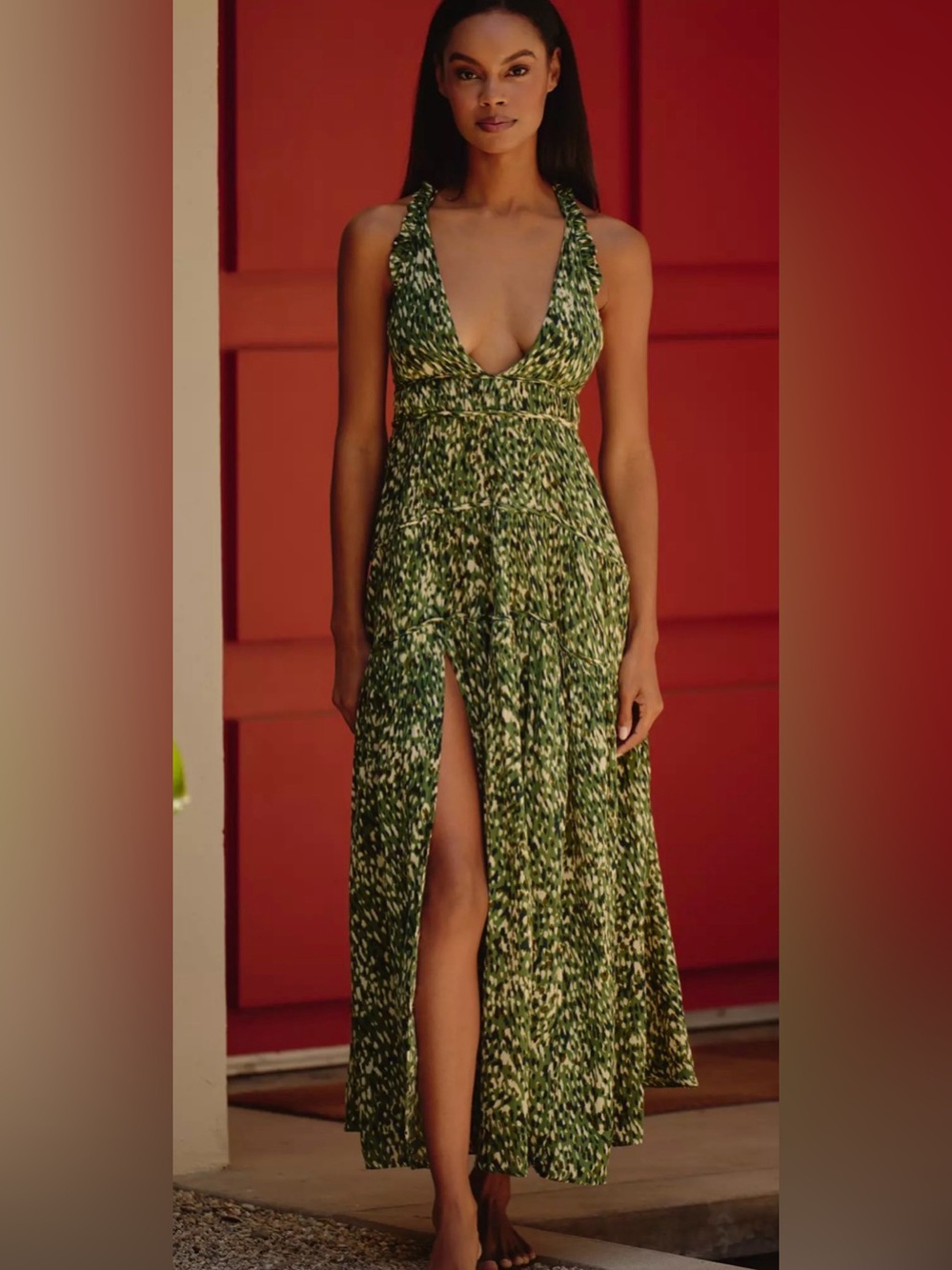 Celandine Sleeveless Plunge Midi Dress Anthropologie (B4)